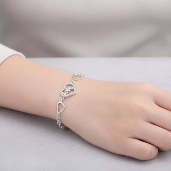 Sterling Silver Heart Bracelet, Geometric Chain, Valentine's Day Gift - Picture 3 of 6